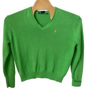 Ralph Lauren Sport Sweater WOMENS Size Large Green Pony Cotton Long Sleeve